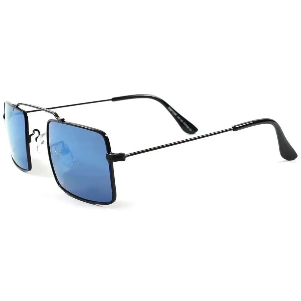 Black Rectangle Sunglasses Blue Mirrored Gradient Lens